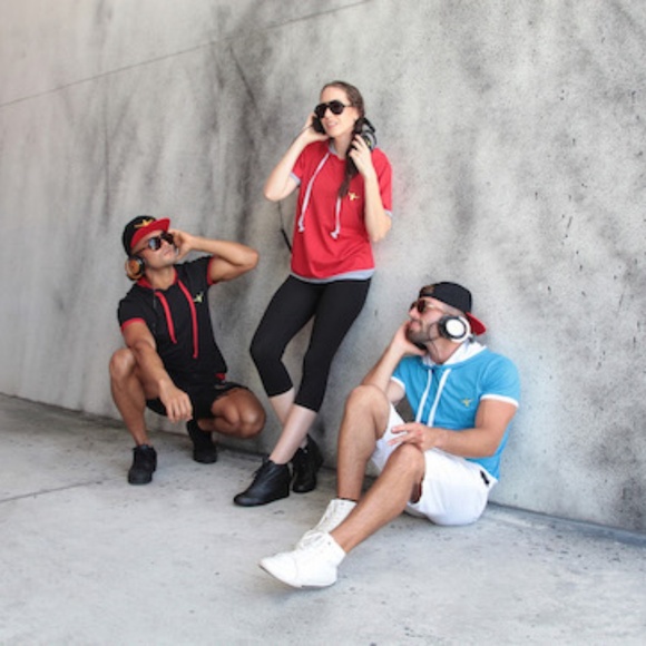 Short Sleeve Red gray Hoodie Men Women Unisex - Picture 3 of 8